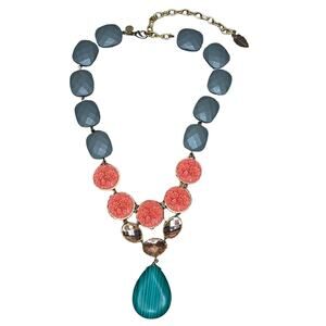 Anthropologie David Aubrey Statement Necklace Carved Floral Bead Malachite